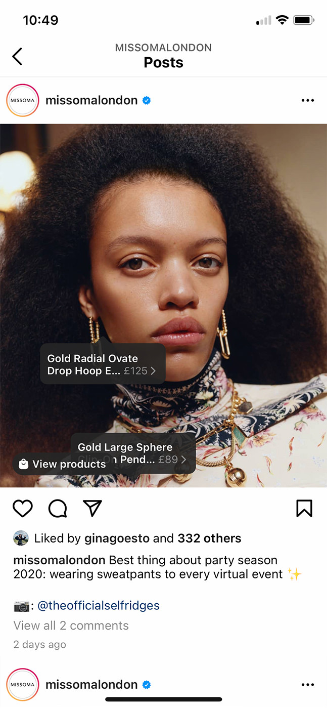 how to sell on instagram missoma example