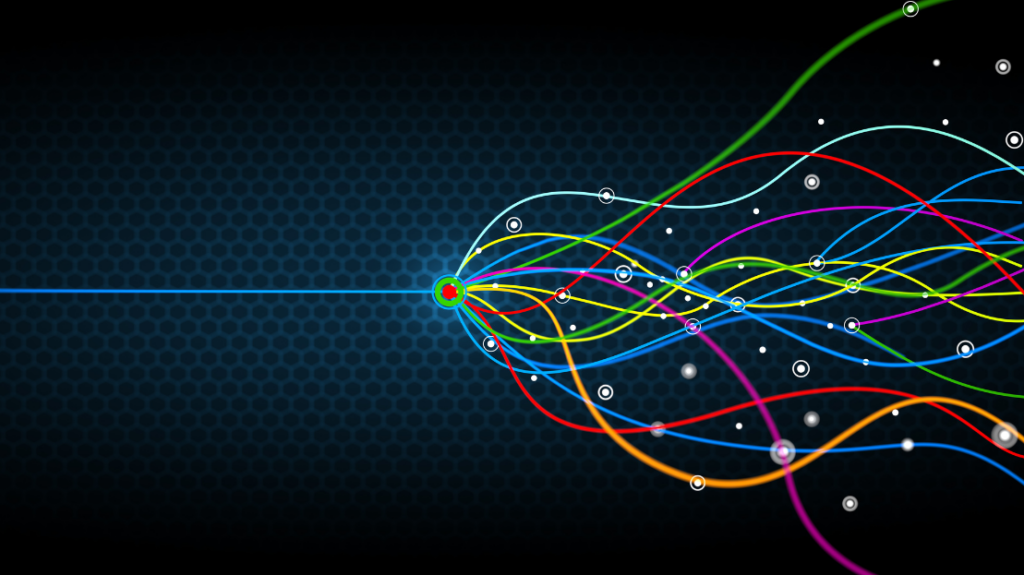 Abstract visualization of data packets traveling in a network