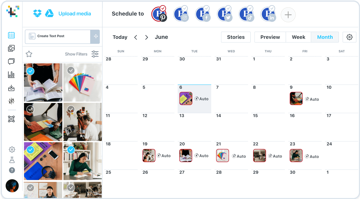 Laters monthly calendar view for scheduling Pinterest pins